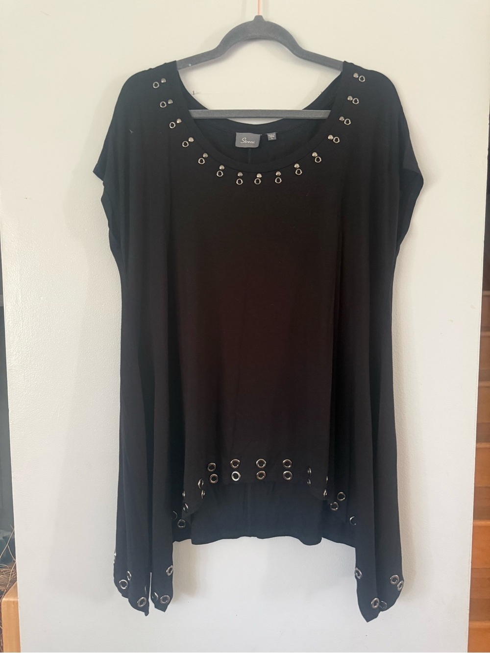 Strazzi Black Grommet High-Low Tunic Top Blouse Asymmetric Lagenlook